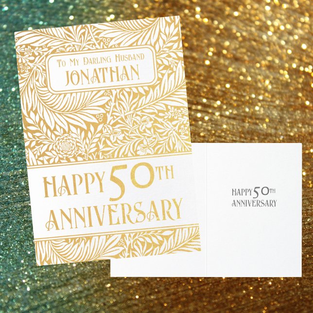 Elegantes Gold Foliage 50. Hochzeitstag Folienkarte (Von Creator hochgeladen)