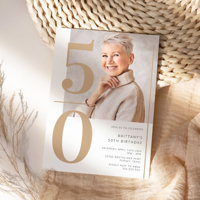 Elegantes Gold Foto 50. Geburtstag Einladung (Von Creator hochgeladen)