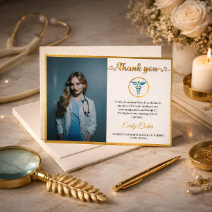 Elegantes Gold-Foto für Absolventen der Medizin- u Dankeskarte