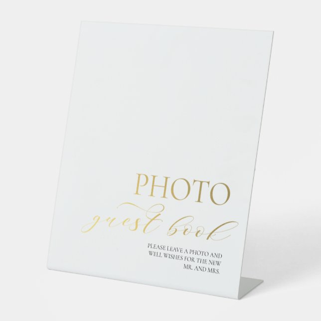 Elegantes Gold Foto Gästebuch Sockelschild (Vorderseite)
