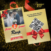 Elegantes Gold Foto Hochzeit RSVP Card mit QR Code