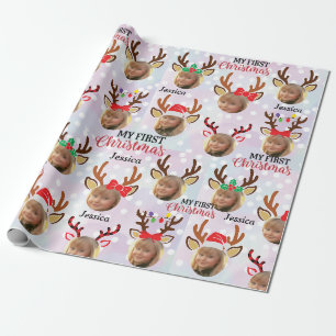 Elegantes Gold Foto Rentier Custom Christmas Wra Geschenkpapier