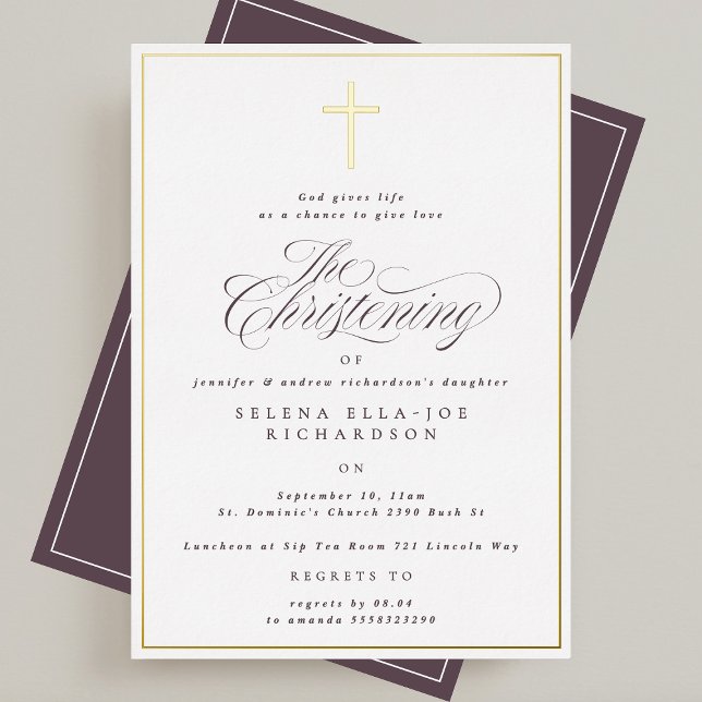 Elegantes Gold Frame & Cross Calligraphy Christeni Folieneinladung (Von Creator hochgeladen)
