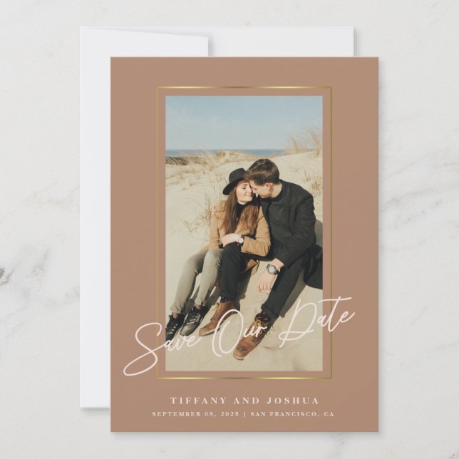 Elegantes Gold Frame Dusty Rose Foto Hochzeit Save The Date (Vorderseite)