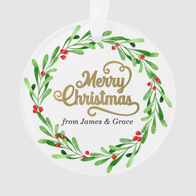 Elegantes Gold Frohe Weihnachten Familienurlaub Fo Ornament (Vorderseite)