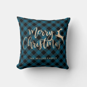 Elegantes Gold Frohe Weihnachten Schwarz & Blau Ka Kissen