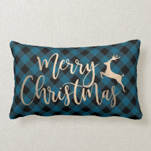 Elegantes Gold Frohe Weihnachten Schwarz & Blau Ka Lendenkissen