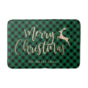 Elegantes Gold Frohe Weihnachten Schwarz und Grün Badematte