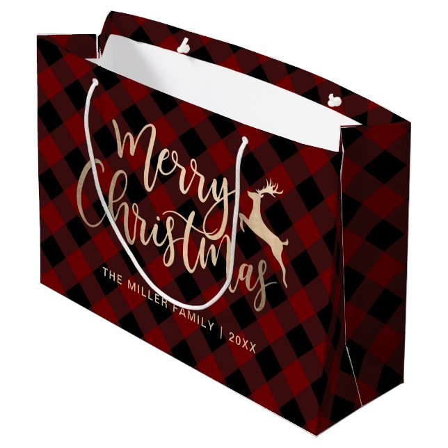 Elegantes Gold Frohe Weihnachten Schwarz und Rot K Große Geschenktüte (Rückseite Schrägansicht)