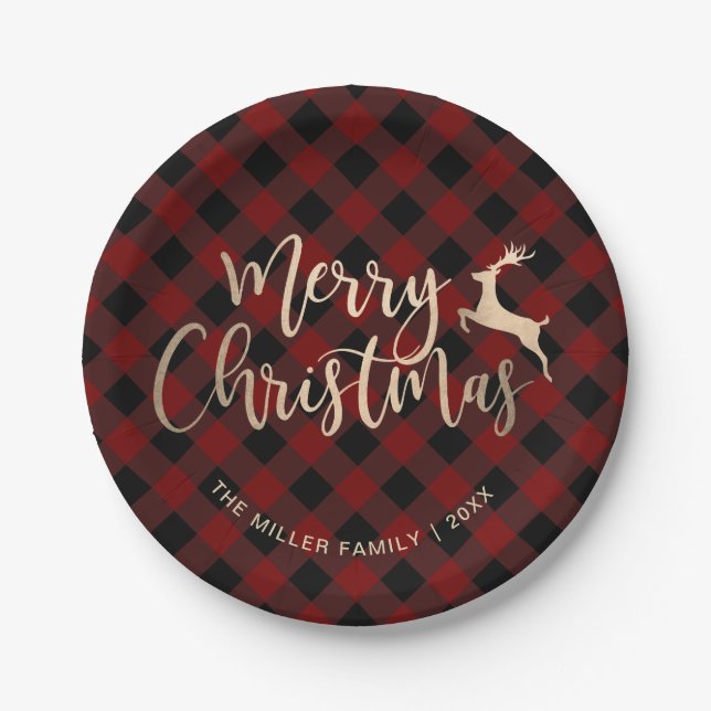 Elegantes Gold Frohe Weihnachten Schwarz und Rot K Pappteller (Vorderseite)