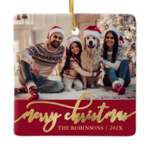 Elegantes Gold Frohe Weihnachten Skript Foto Rot 