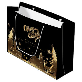 Elegantes Gold Frohe Weihnachtsdorf Große Geschenktüte