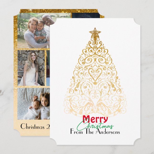 Elegantes Gold Frohe Weihnachtsfiligrane Dankeskarte (Vorne/Hinten)