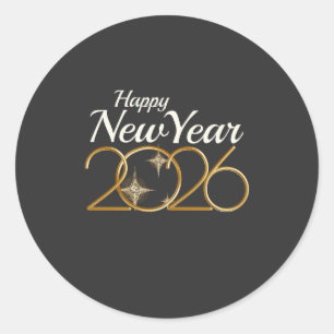 Elegantes Gold „Frohes Neues Jahr 2026“ Schwarz & Runder Aufkleber