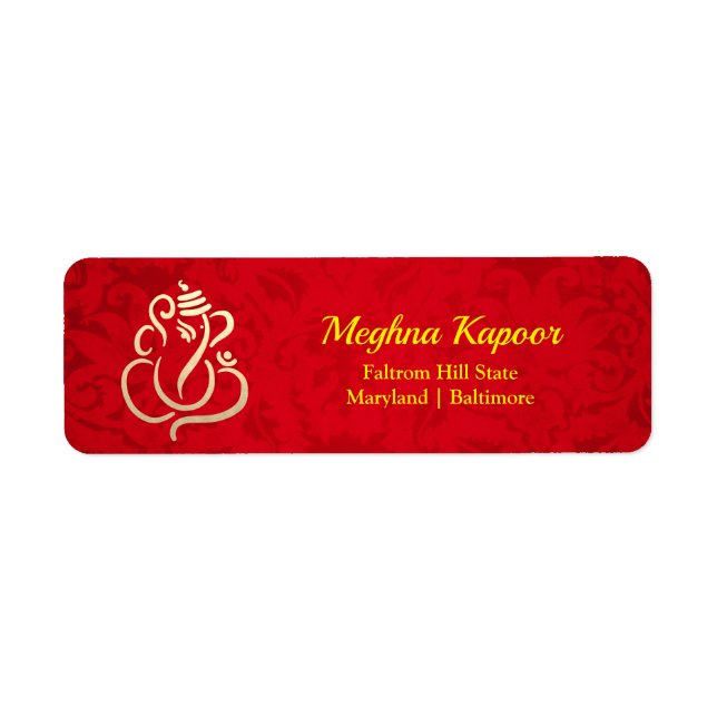 Elegantes Gold Ganesh/Indischer Gott Damask Rotes  (Vorne)