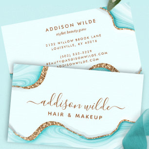 Elegantes Gold Glitter Aqua Marmor Achat Modern Ch Visitenkarte