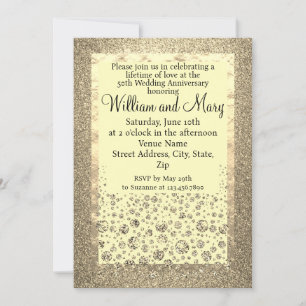 Elegantes Gold-Glitter-Diamant-Jubiläum zum 50. Einladung