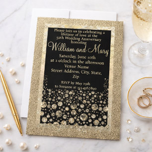 Elegantes Gold-Glitter-Diamant-Jubiläum zum 50.  Einladung