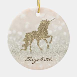 Elegantes Gold-Glitter-Einhorn-Bokeh Keramik Ornament