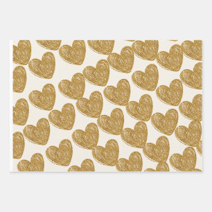 Elegantes Gold-Glitter-Herz-Geschenkpapier Geschenkpapier Set