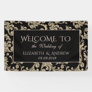 Elegantes Gold Glitter Swirls Hochzeitsbanner Banner