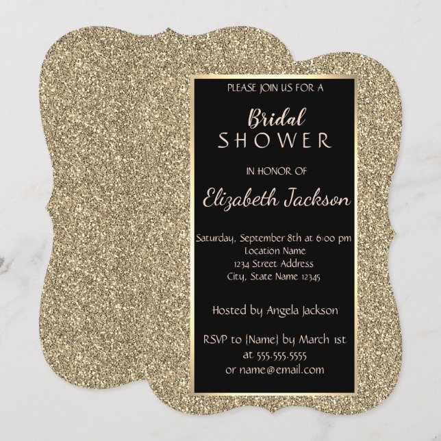 Elegantes Gold Glitzer Brautparty Einladung (Vorne/Hinten)