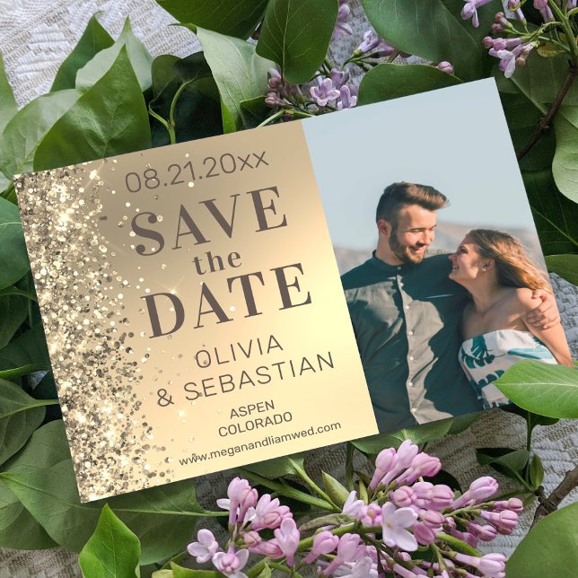 Elegantes Gold Glitzer Chic Foto Moderne Hochzeit Save The Date (Von Creator hochgeladen)