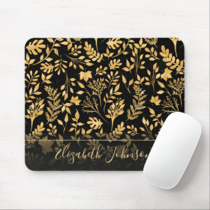 Elegantes Gold Glitzer Foliage Black Design Mousepad