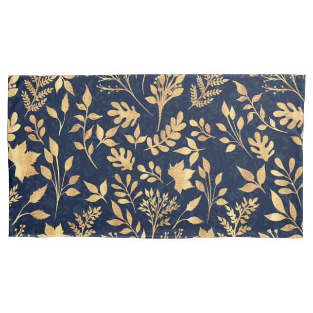 Elegantes Gold Glitzer Foliage Navy-Blue Design Kissenbezug (Vorderseite-Links)