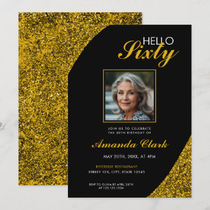 Elegantes Gold Glitzer Foto 60. Geburtstag Einladung