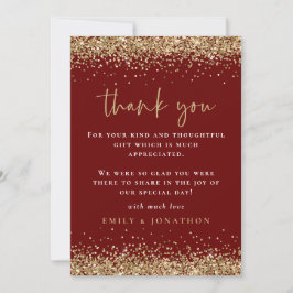 Elegantes Gold Glitzer Foto Wedding Burgundy Dankeskarte