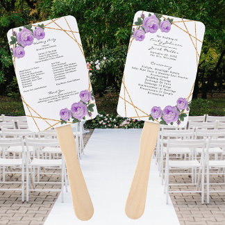 Elegantes Gold Glitzer Geo Lila Floral Wed Program Fächer