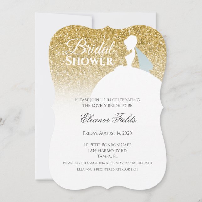 Elegantes Gold Glitzer Glam Brautparty Einladung (Vorderseite)