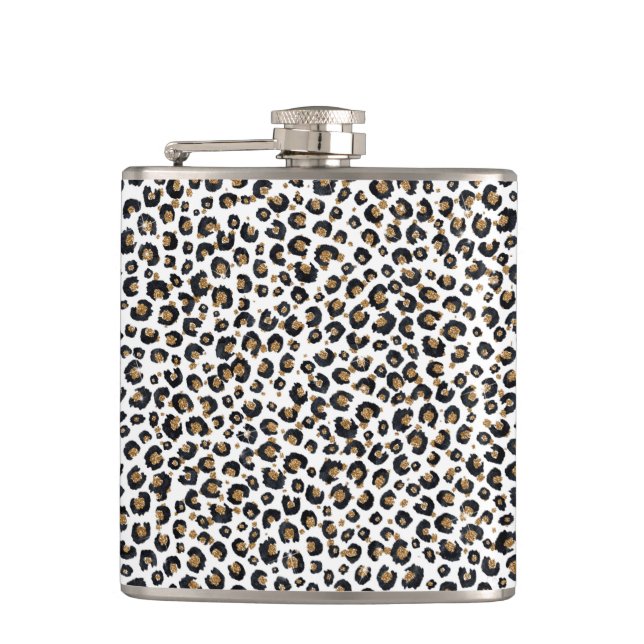 Elegantes Gold Glitzer Leopard Muster Flachmann (Vorderseite)