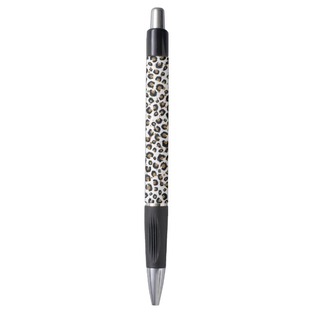 Elegantes Gold Glitzer Leopard Muster Kugelschreiber (Vorderseite Vertikal)