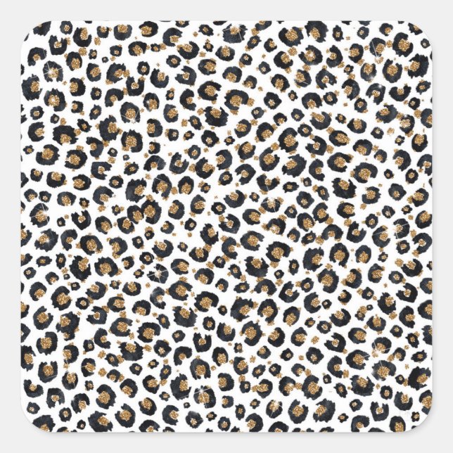 Elegantes Gold Glitzer Leopard Muster Quadratischer Aufkleber (Vorderseite)
