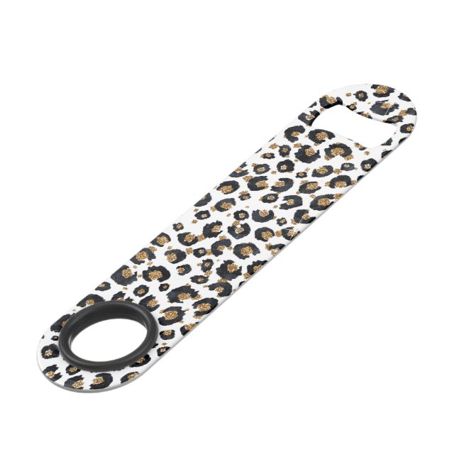 Elegantes Gold Glitzer Leopard Muster Speed Flaschenöffner (Vorderseite Schrägansicht)