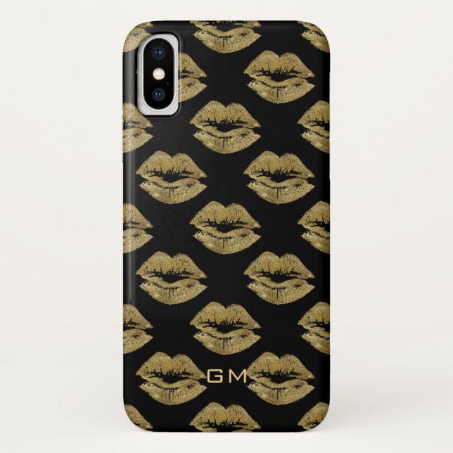 Elegantes Gold Glitzer Lips Muster Case-Mate iPhone Hülle (Rückseite)