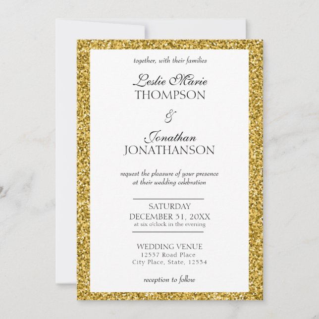 Elegantes Gold Glitzer Party Hochzeit Einladung (Vorderseite)