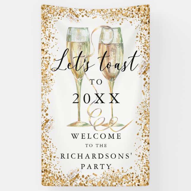 Elegantes Gold Glitzer Party Willkommensbanner Banner (Vertikal)