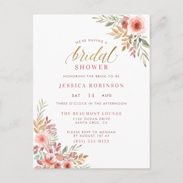 Elegantes Gold Glitzer Script Brautparty Einladungspostkarte (Vorderseite)