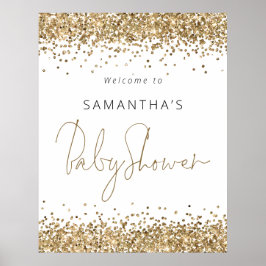 Elegantes Gold Glitzer Script Willkommen bei Baby  Poster