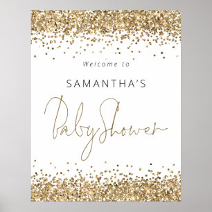 Elegantes Gold Glitzer Script Willkommen bei Baby  Poster
