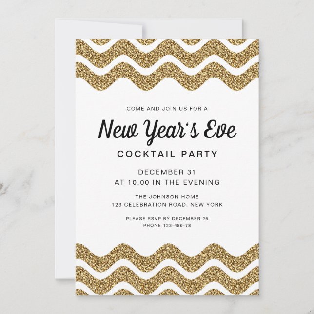 Elegantes Gold Glitzer Silvester Cocktail Party Einladung (Vorderseite)