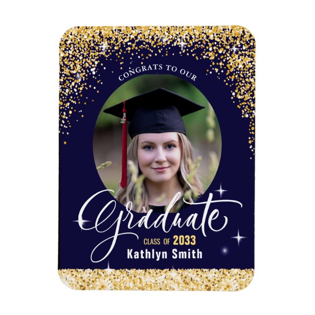 Elegantes Gold Glitzer Sparkling Abschluss Foto Magnet (Vertikal)