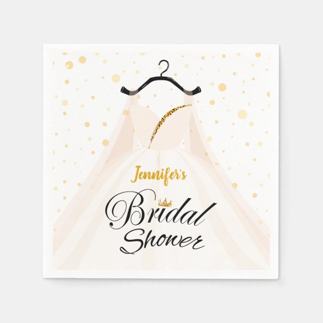 Elegantes Gold Glitzer Wedding Dress Brautparty Serviette (Vorderseite)