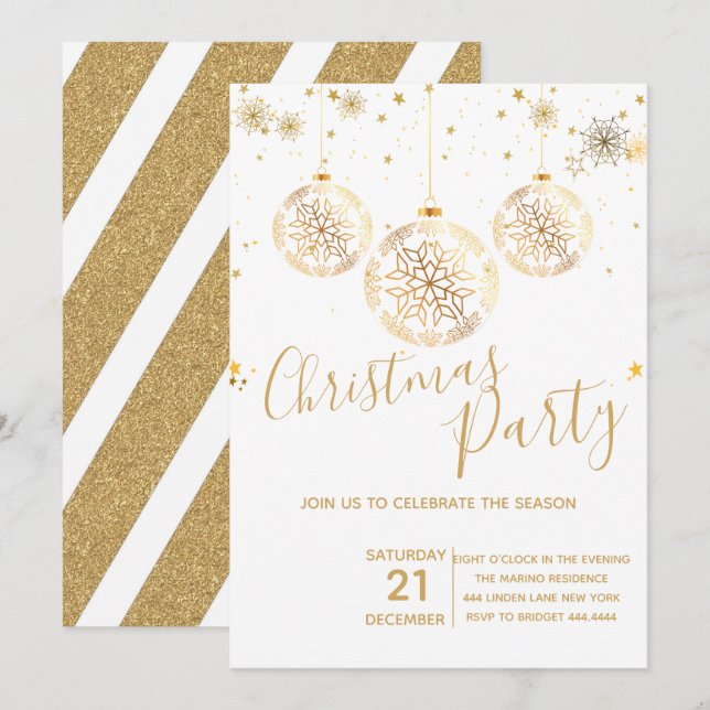 Elegantes Gold Glitzer Weihnachts-Party Einladung (Vorne/Hinten)