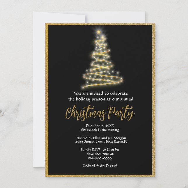 Elegantes Gold Glitzer Weihnachts-Party Einladung (Vorderseite)