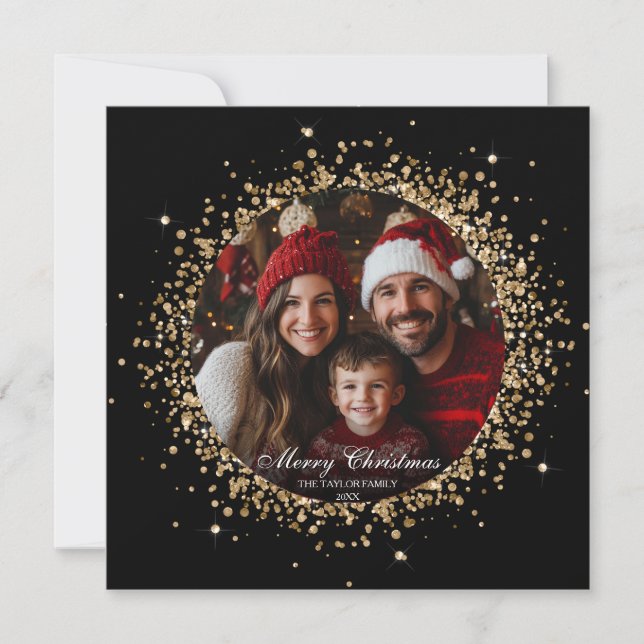 Elegantes Gold Glitzer Weihnachtsbaum Familienunte (Vorderseite)