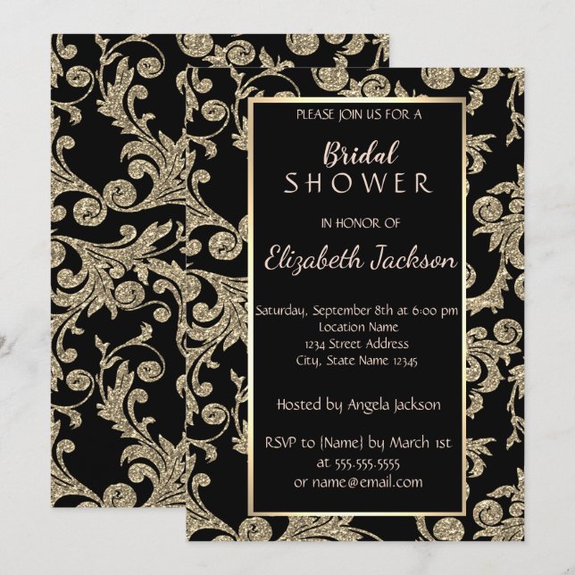 Elegantes Gold Glitzer Wirbel Brautparty Einladung (Vorne/Hinten)